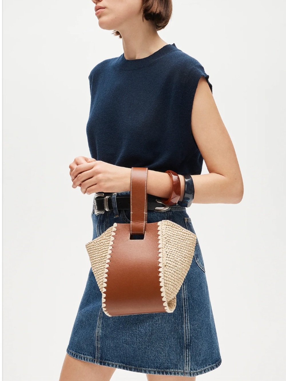 J. Crew Brown Leather & Natural Straw Tote